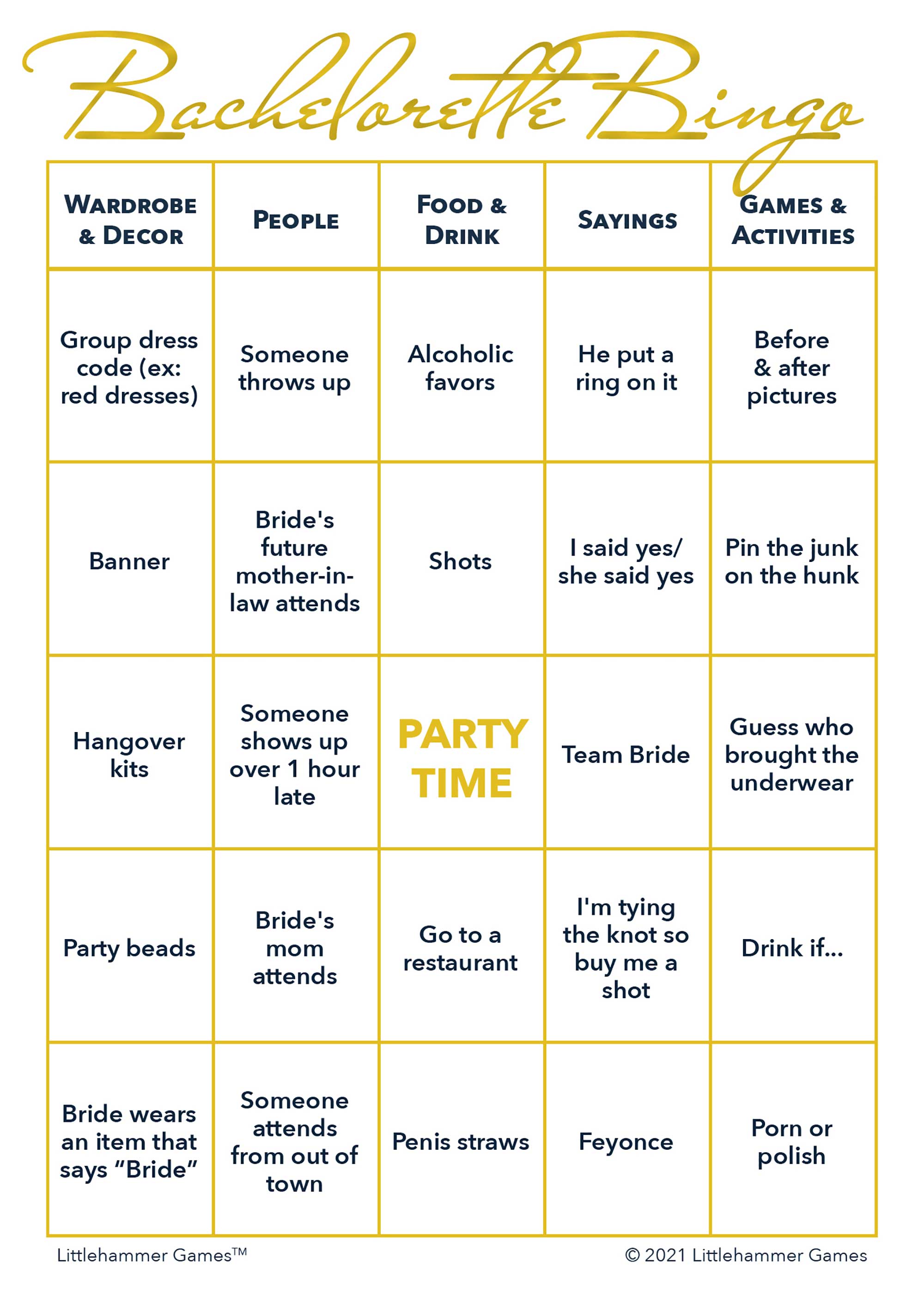 Bachelorette Bingo - Gold Printable Game Cards – Littlehammer Games bachelorette-bingo-gold-printable-game-cards-littlehammer-games