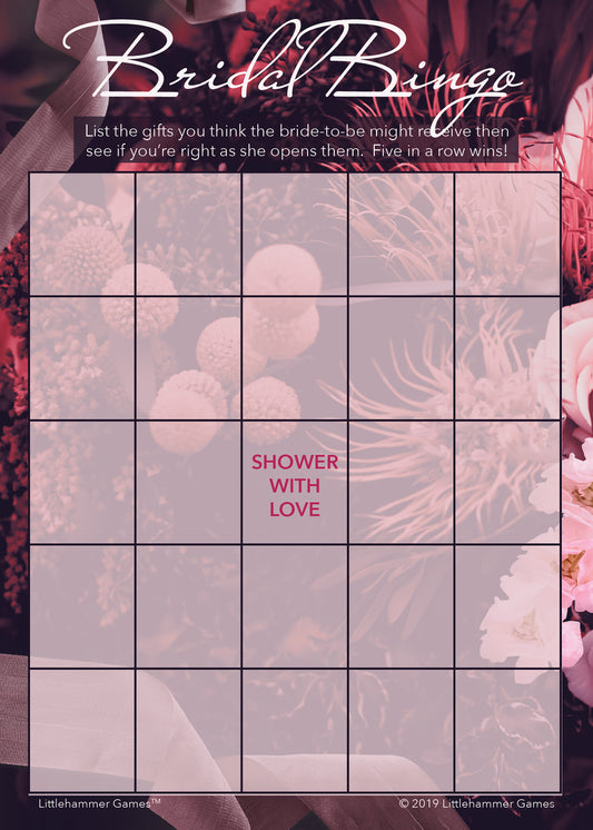 Dark floral Bridal Gift Bingo game card