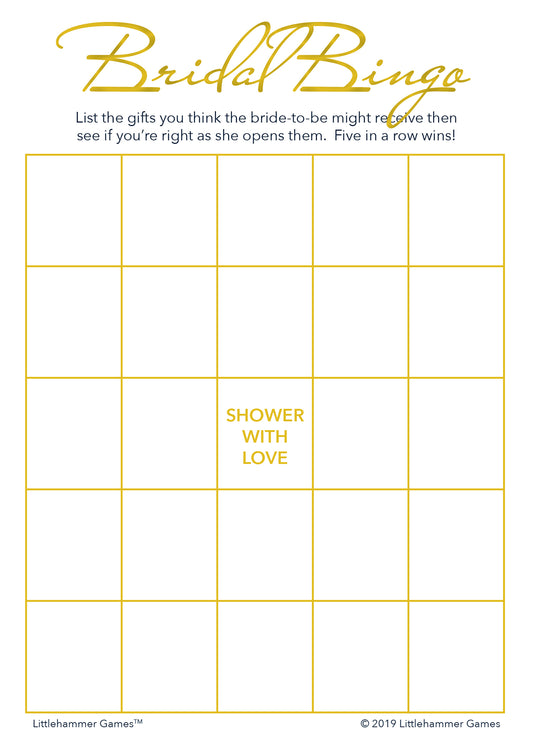 Gold and white Bridal Gift Bingo game card