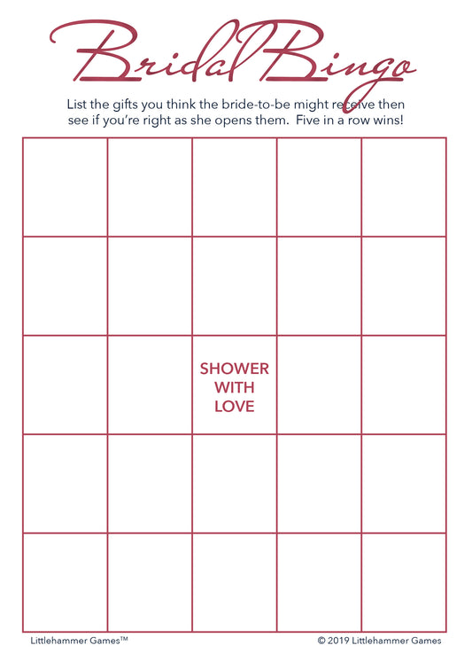 Rose gold and white Bridal Gift Bingo game card