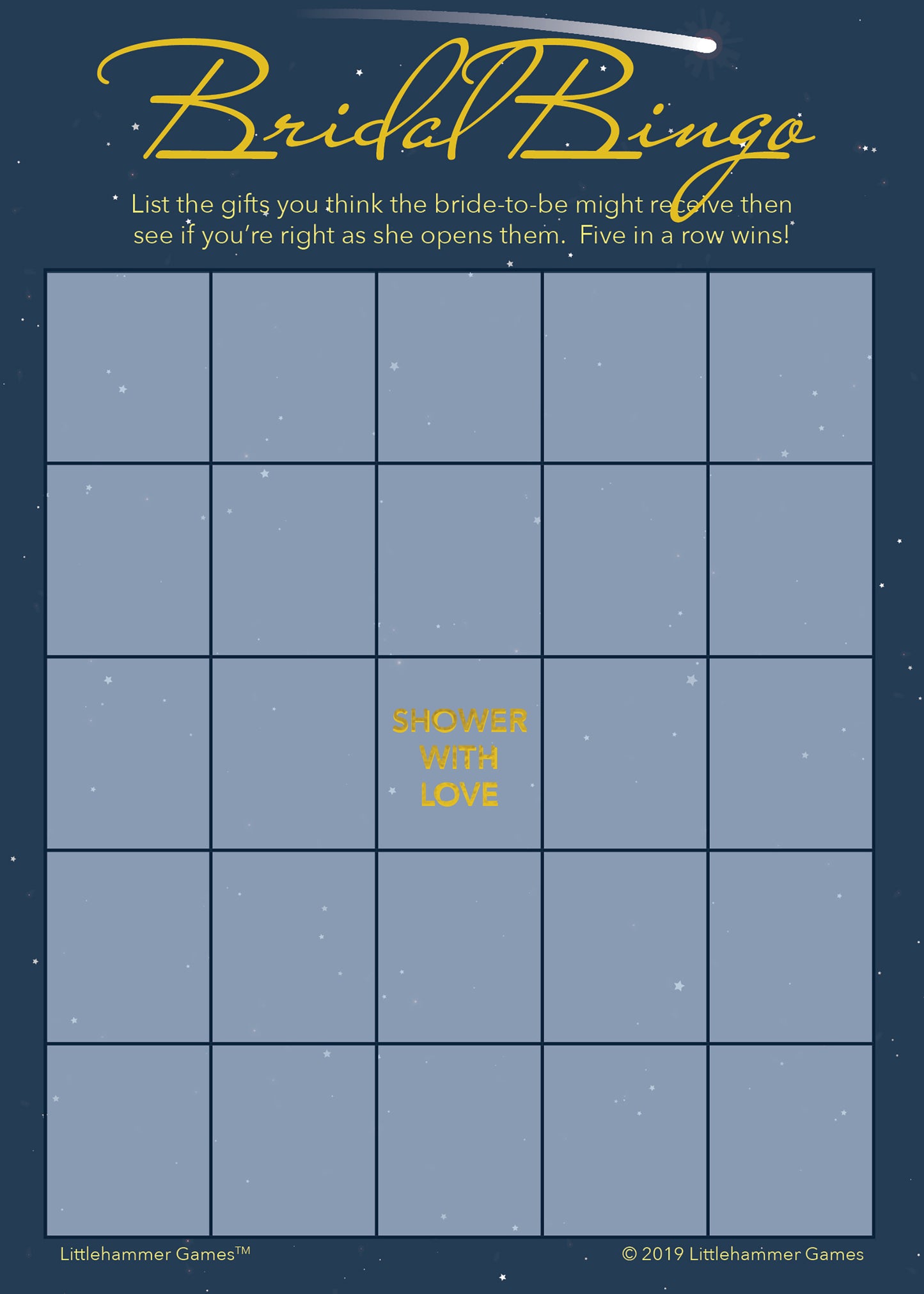 Celestial-themed Bridal Gift Bingo game card