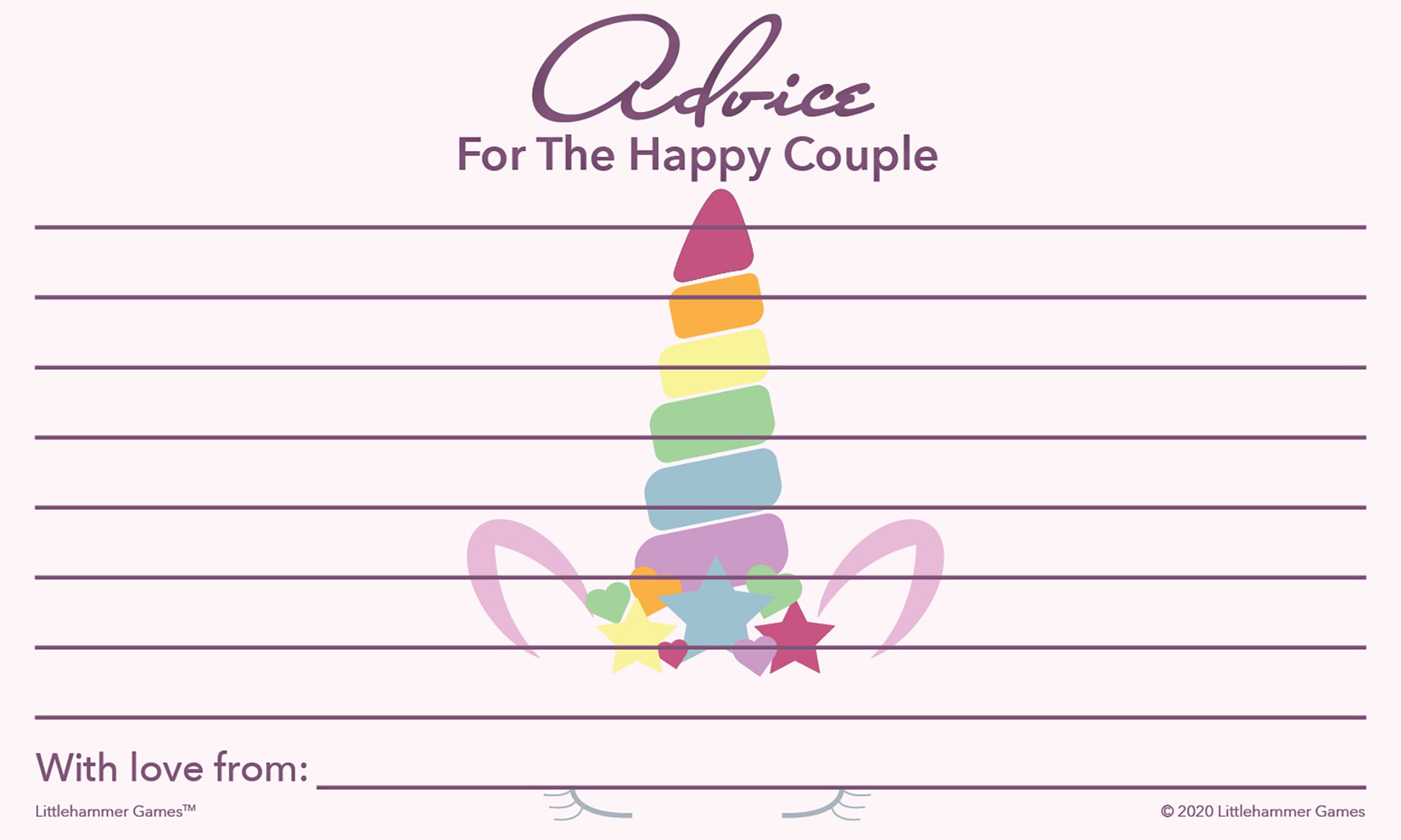 Unicorn-themed Advice for the Happy Couple cards
