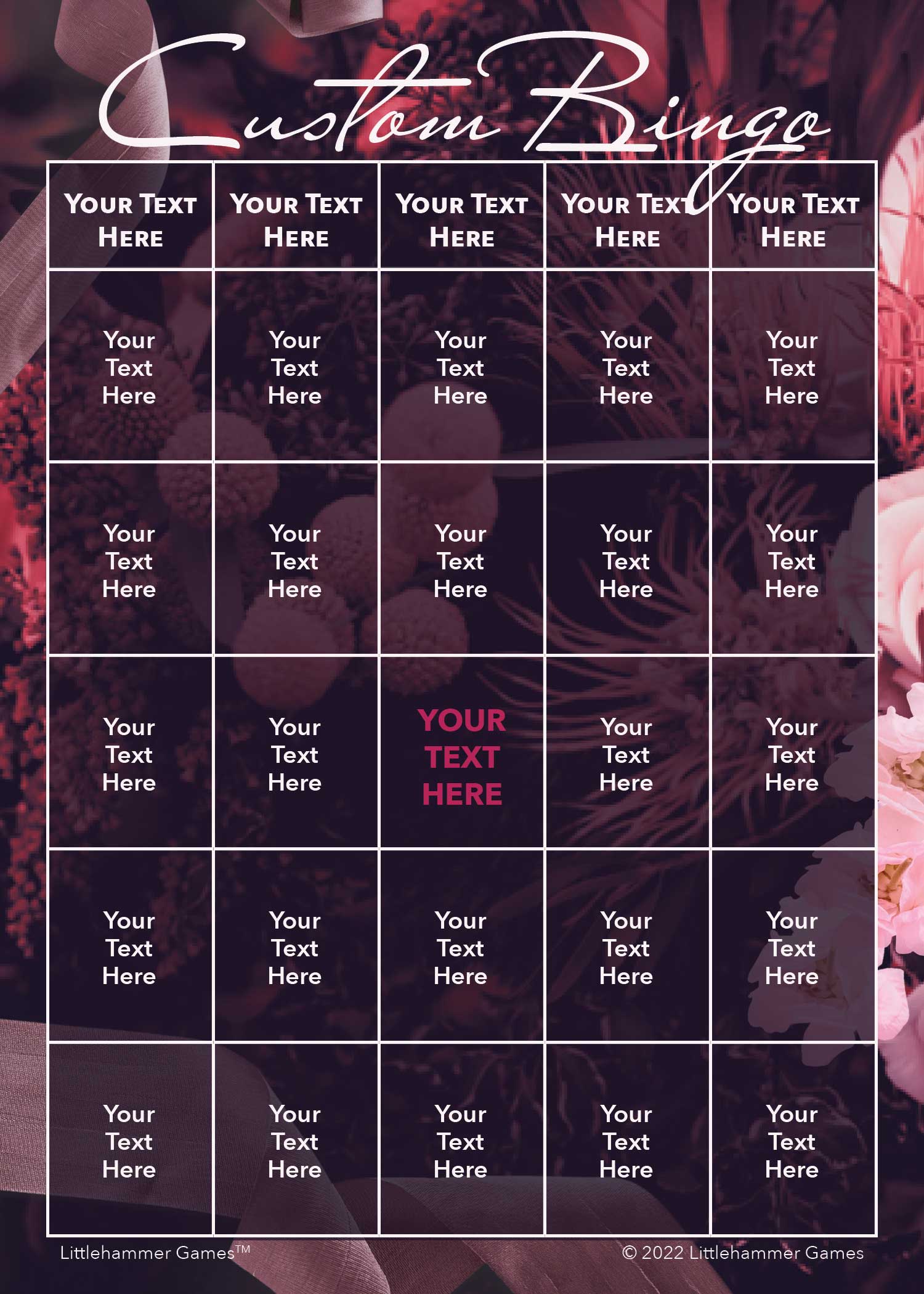 Custom Bingo Card - Dark Floral Printable Game Cards – Littlehammer Games