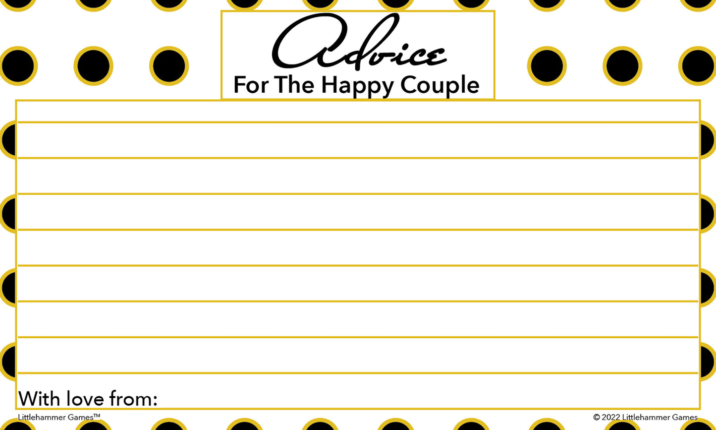 Black and gold polka dot Advice for the Happy Couple cards