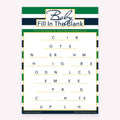 Baby Fill in the Blank baby shower printable game card with green and navy stripes