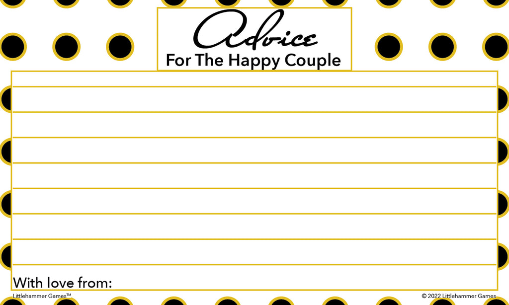 Black and gold polka dot advice for the newlyweds card