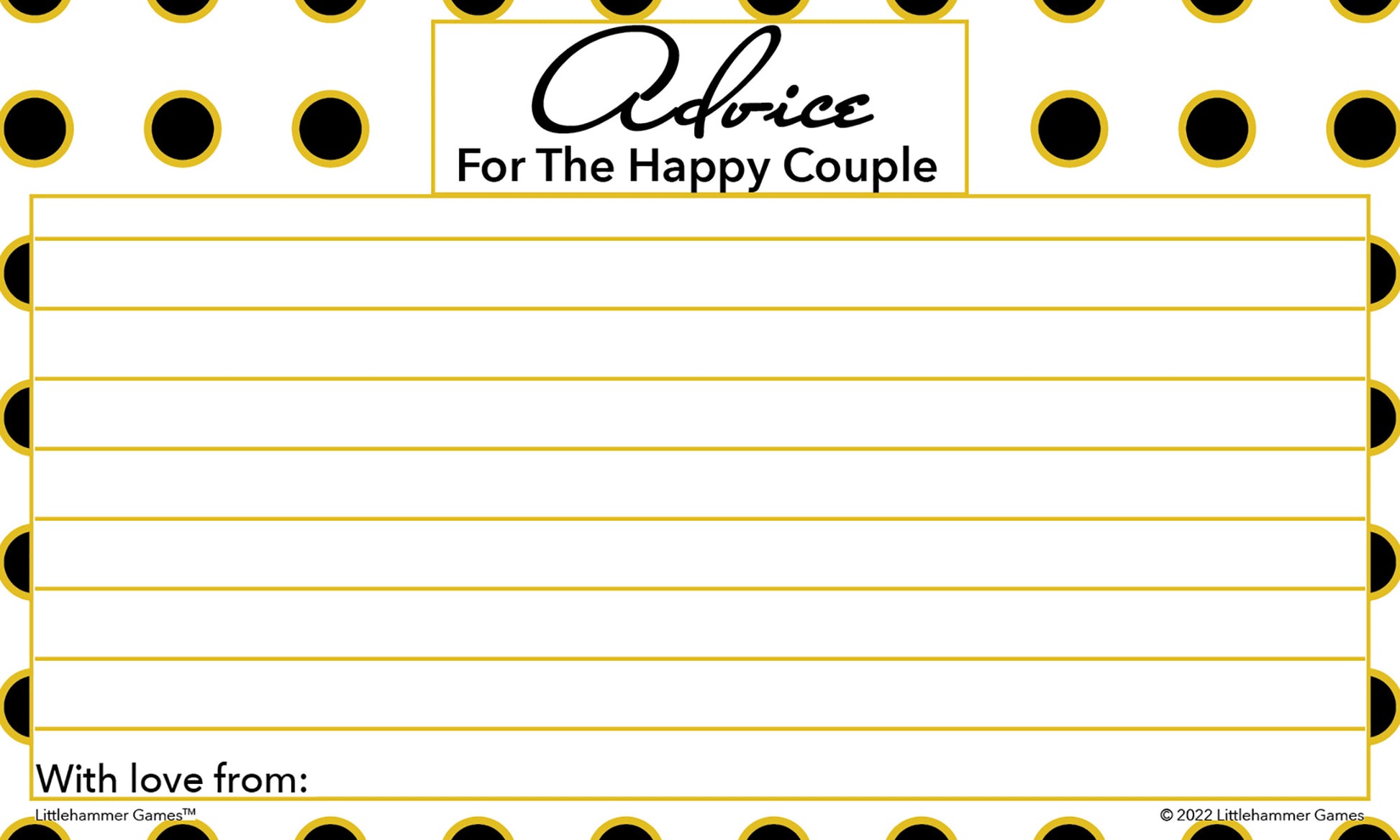 Black and gold polka dot advice for the newlyweds card