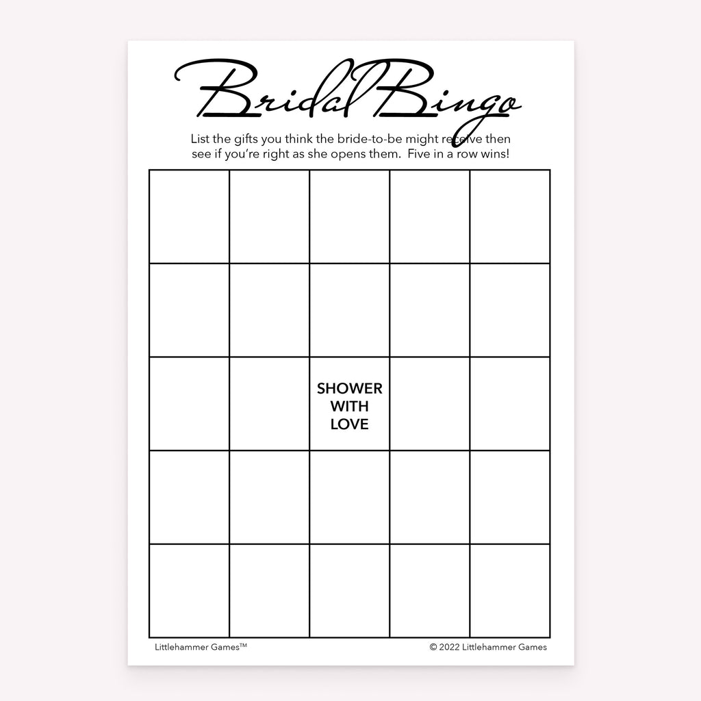 Bridal Gift Bingo bridal shower printable activity card in black and white