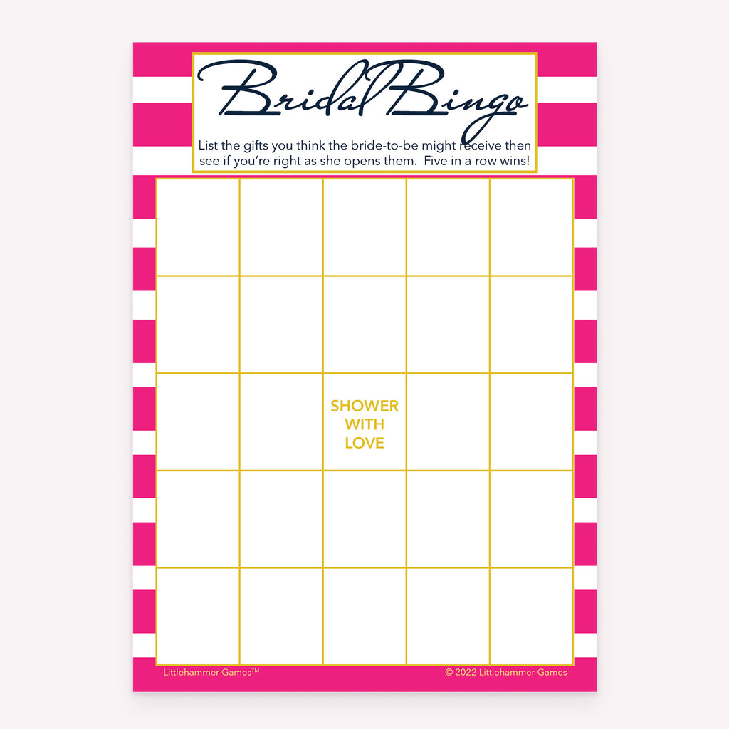 Bridal Gift Bingo bridal shower printable card in pink stripe theme