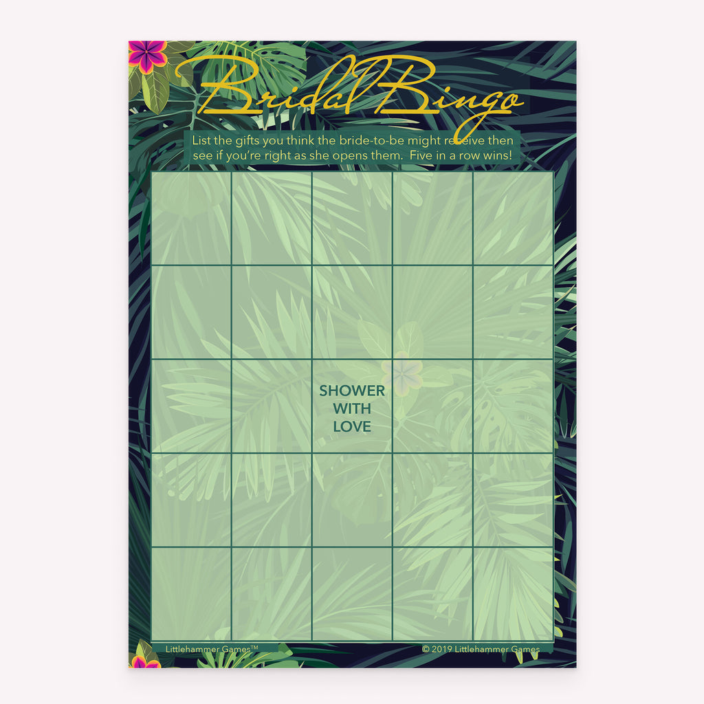 Tropical style printable bridal shower Bridal Gift Bingo card