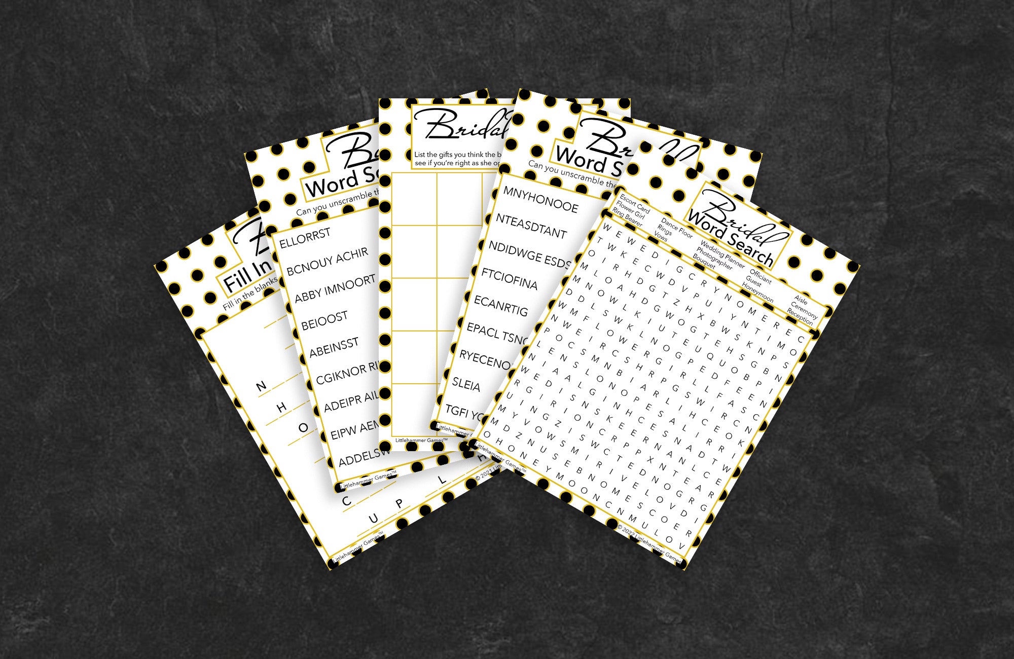 Bachelorette Bingo - Black and Gold Polka Dot Printable Game Cards