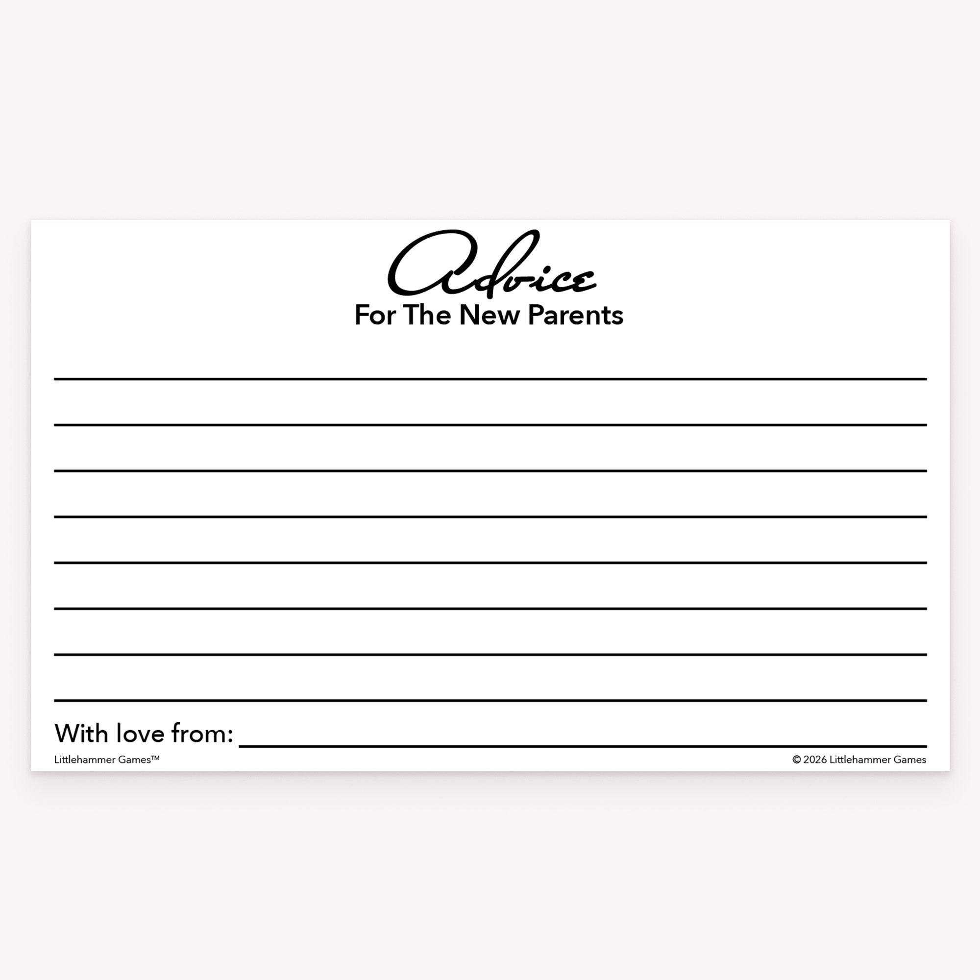 Printable minimalist black and white Advice for the New Parents baby shower advice card