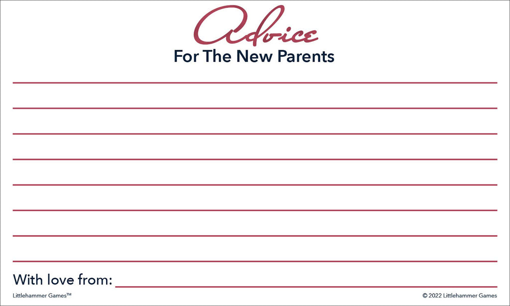 Printable rose gold baby shower advice card for sharing messages with new parents