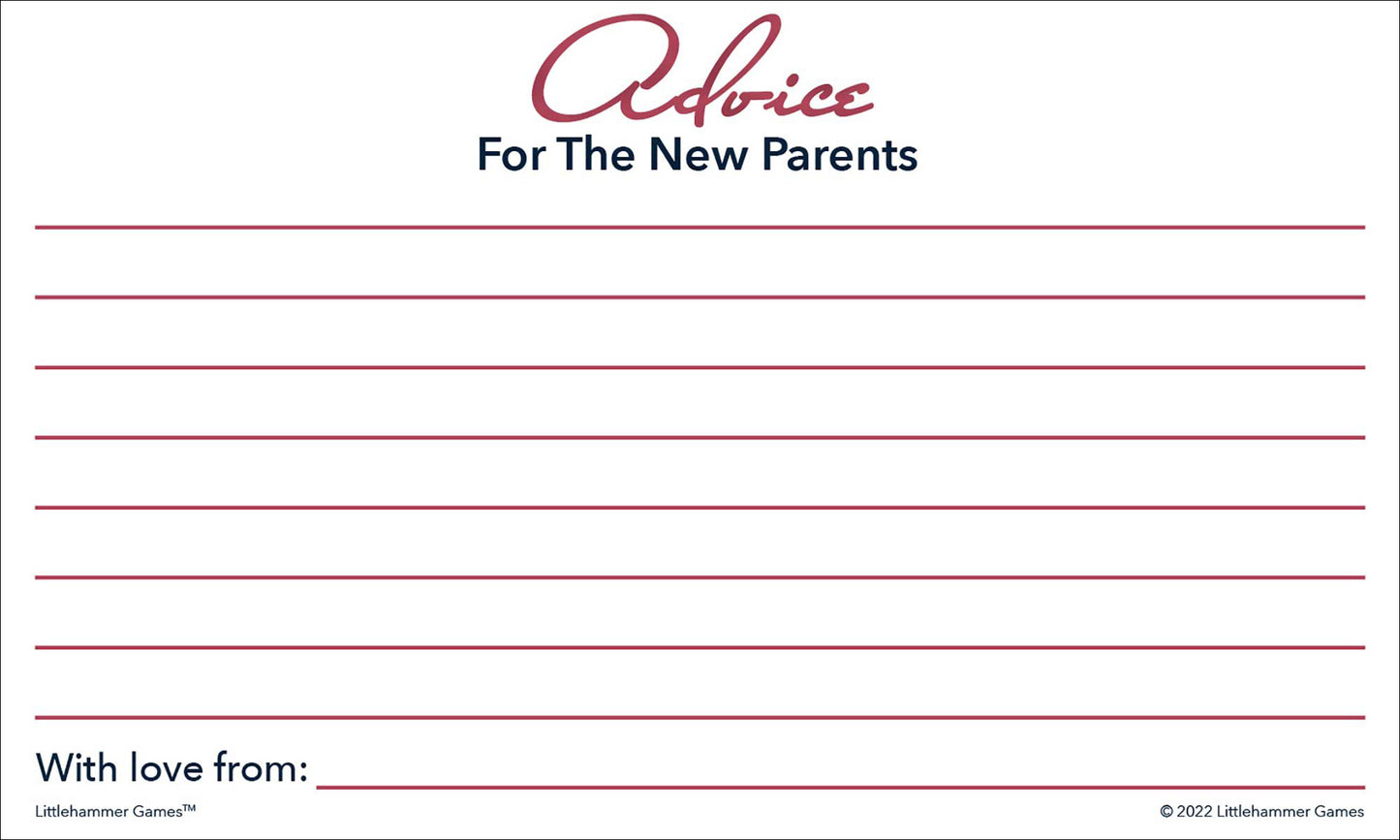 Printable rose gold baby shower advice card for sharing messages with new parents