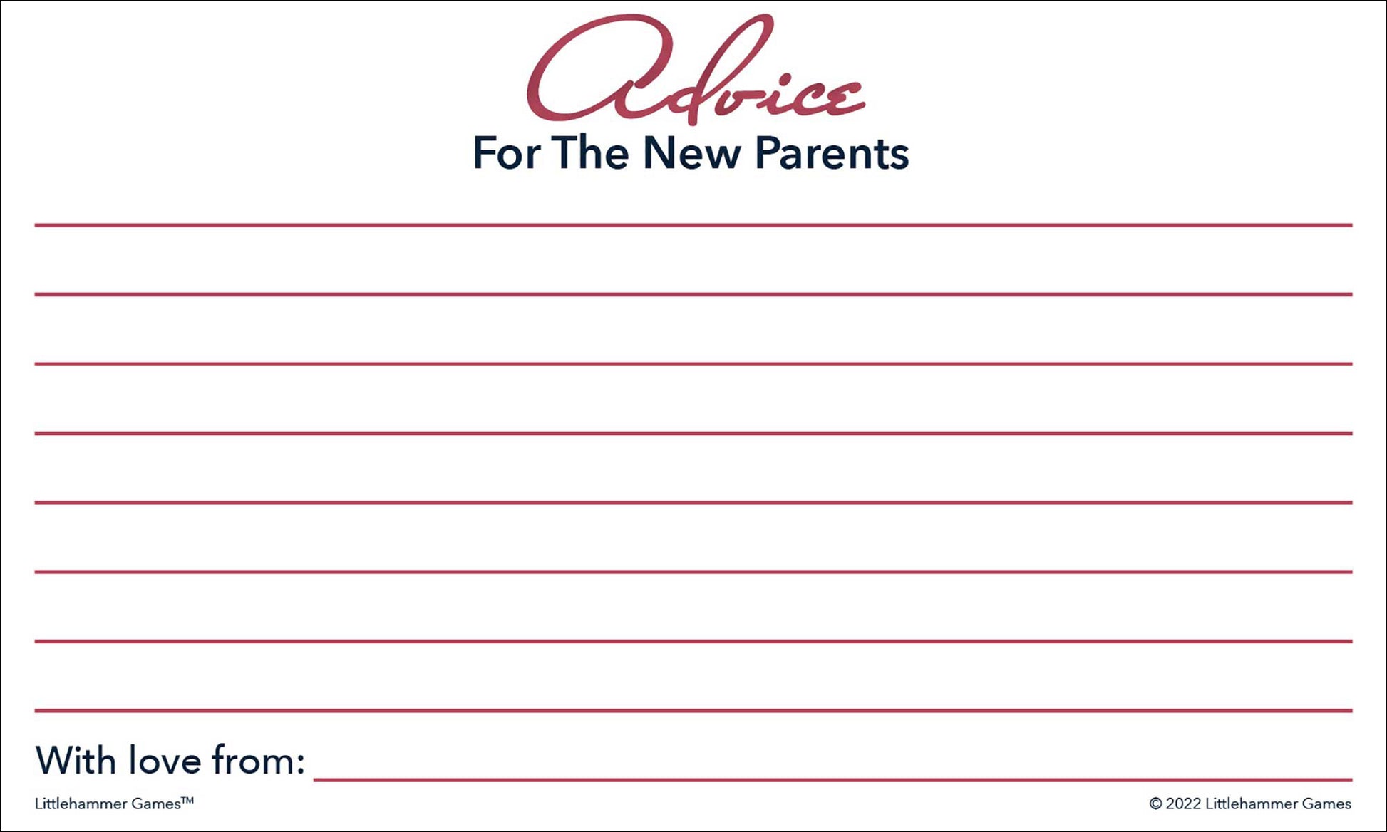 Printable rose gold baby shower advice card for sharing messages with new parents