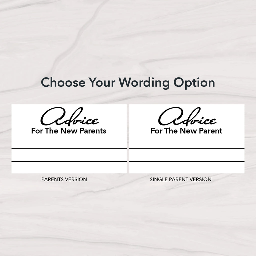 Advice for the New Parents printable baby shower advice cards with wording options for parents and single parents