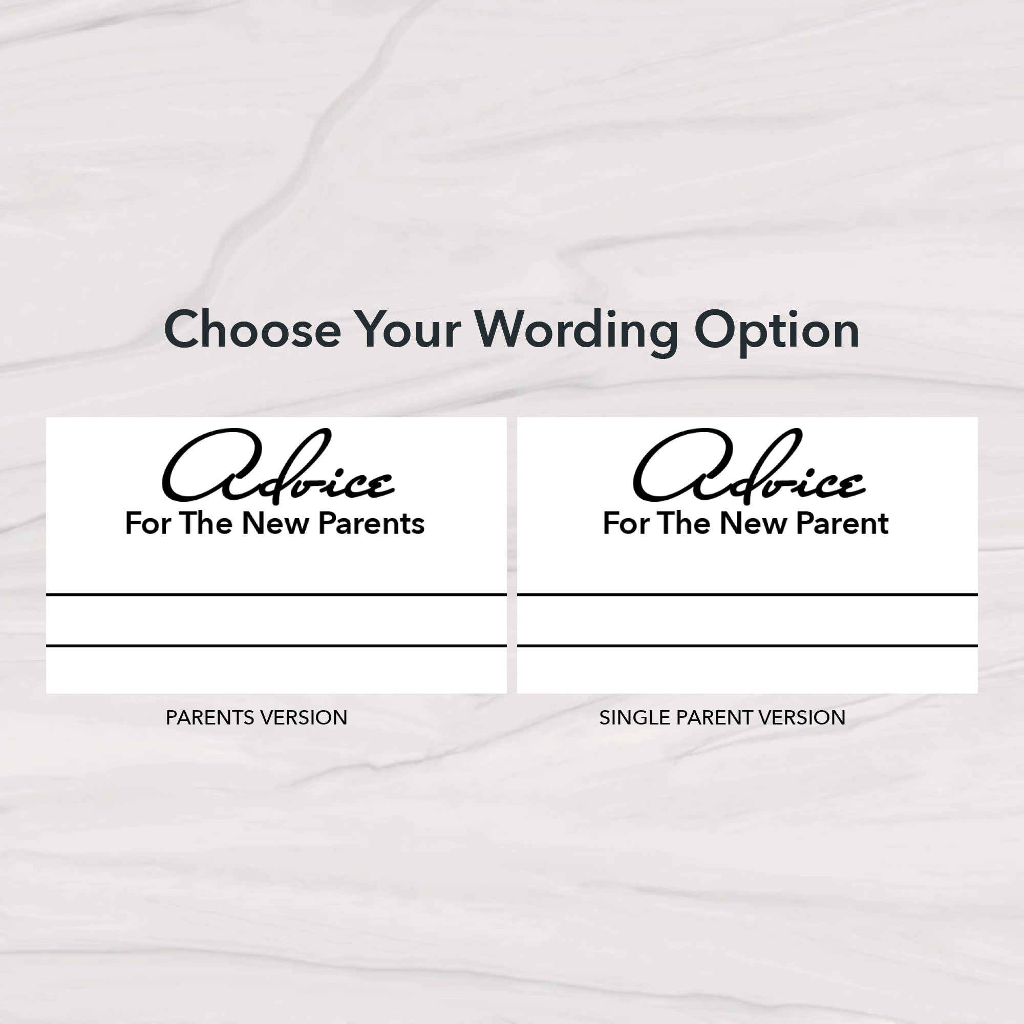 Advice for the New Parents printable baby shower advice cards with wording options for parents and single parents