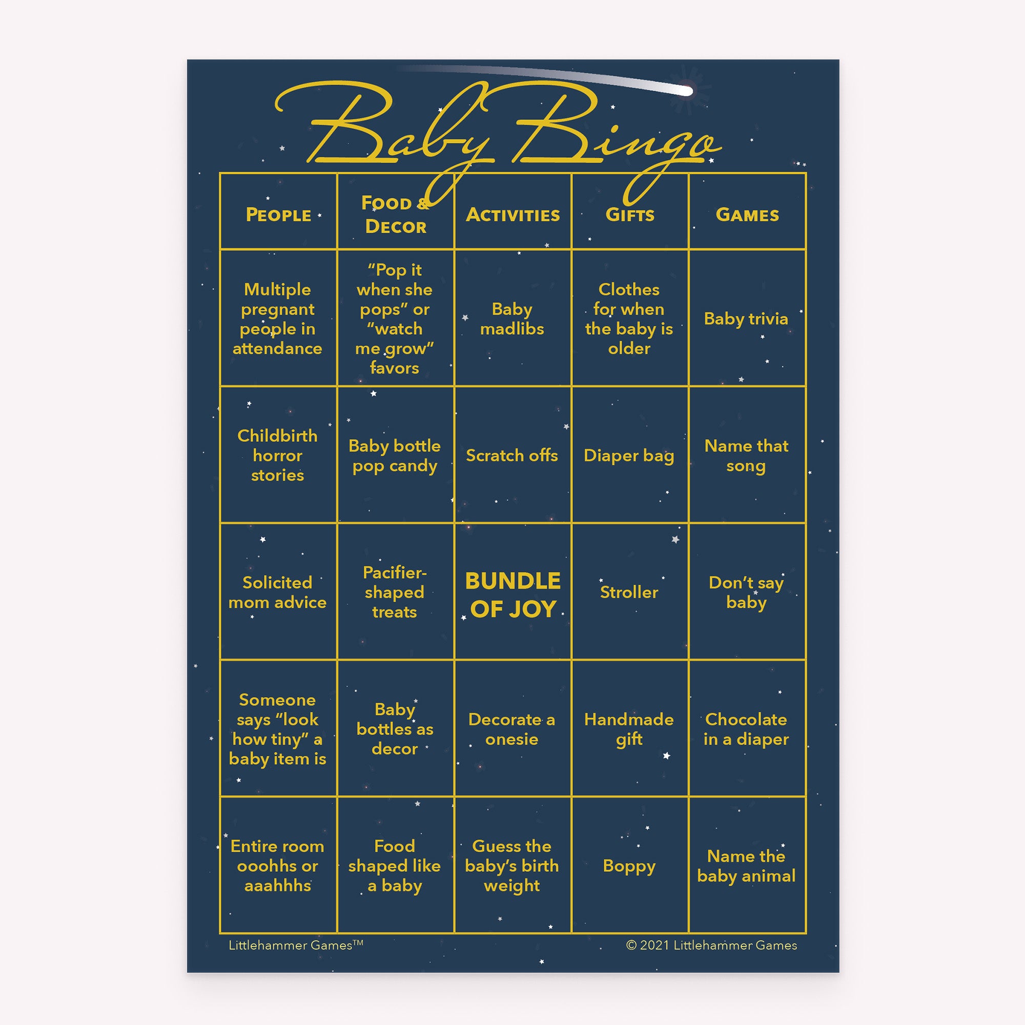 Baby Bingo printable baby shower activity in celestial style