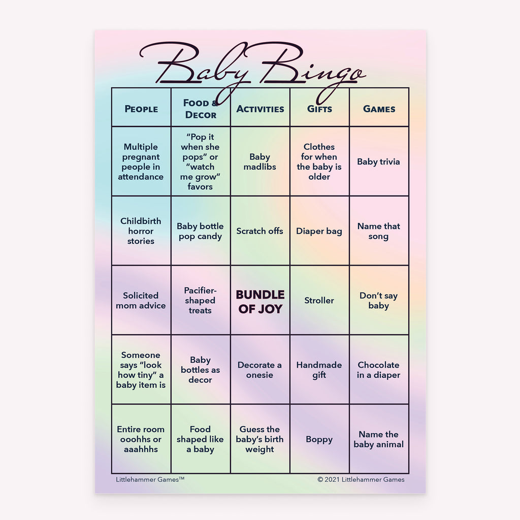 Hologram design baby shower printable Baby Bingo card