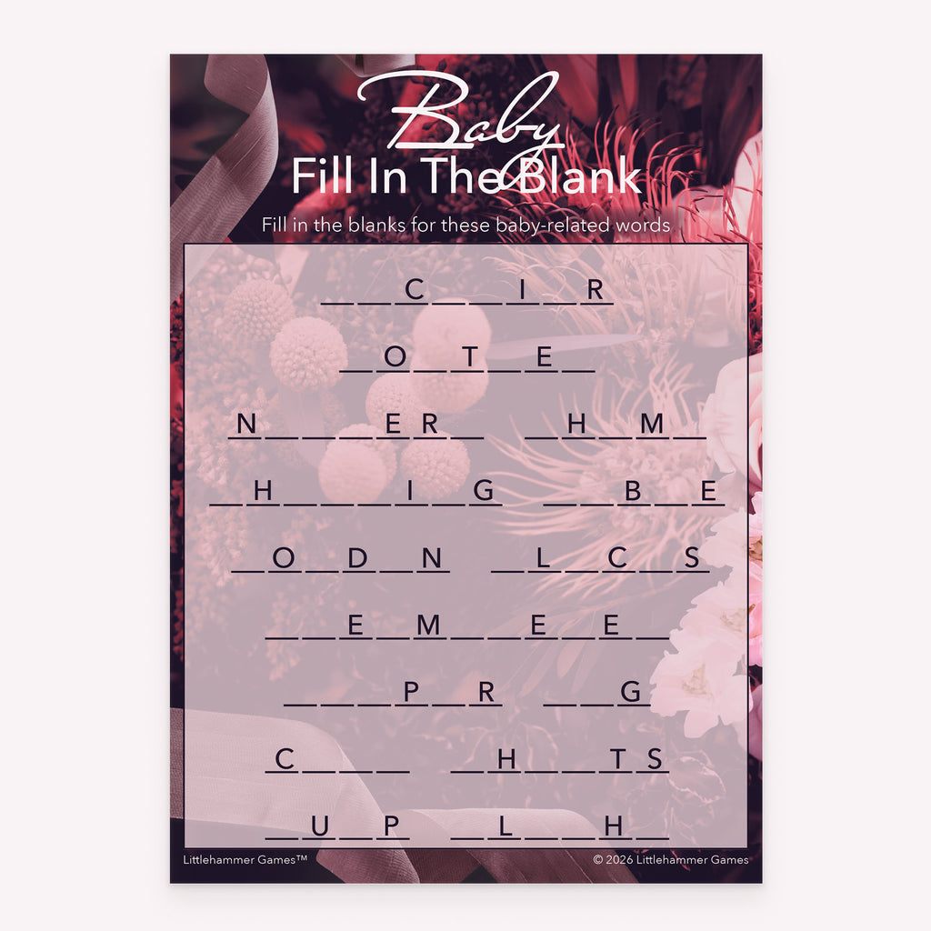 Baby Fill in the Blank baby shower printable card in floral theme
