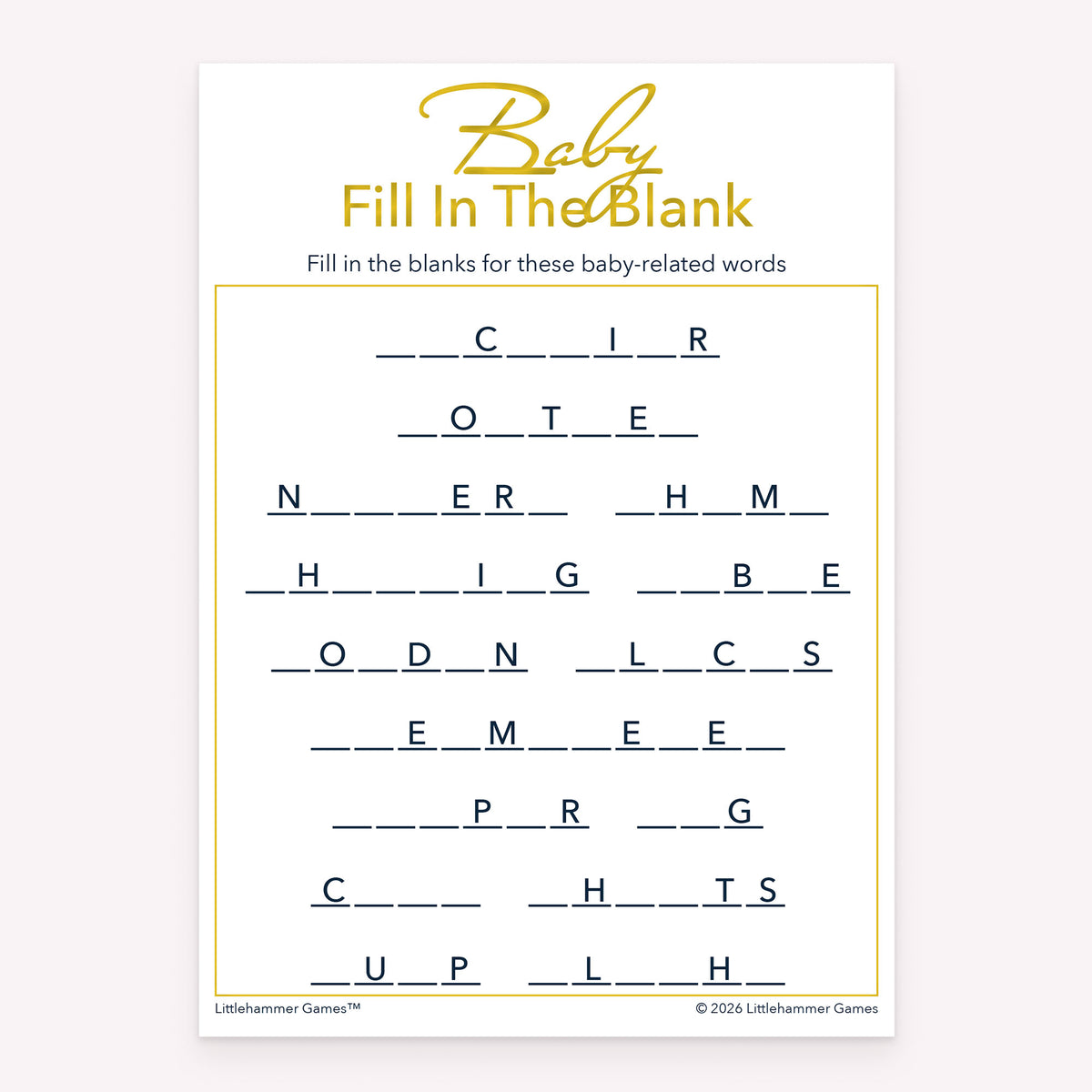 Baby Fill in the Blank Printable Game – Baby Shower Activity ...