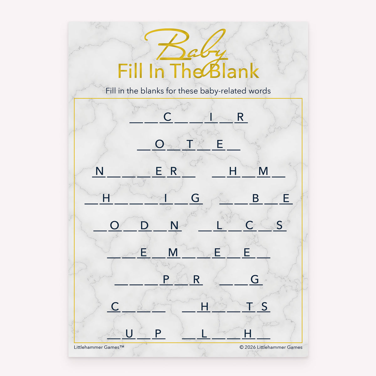 Baby Fill in the Blank Printable Game – Baby Shower Activity ...