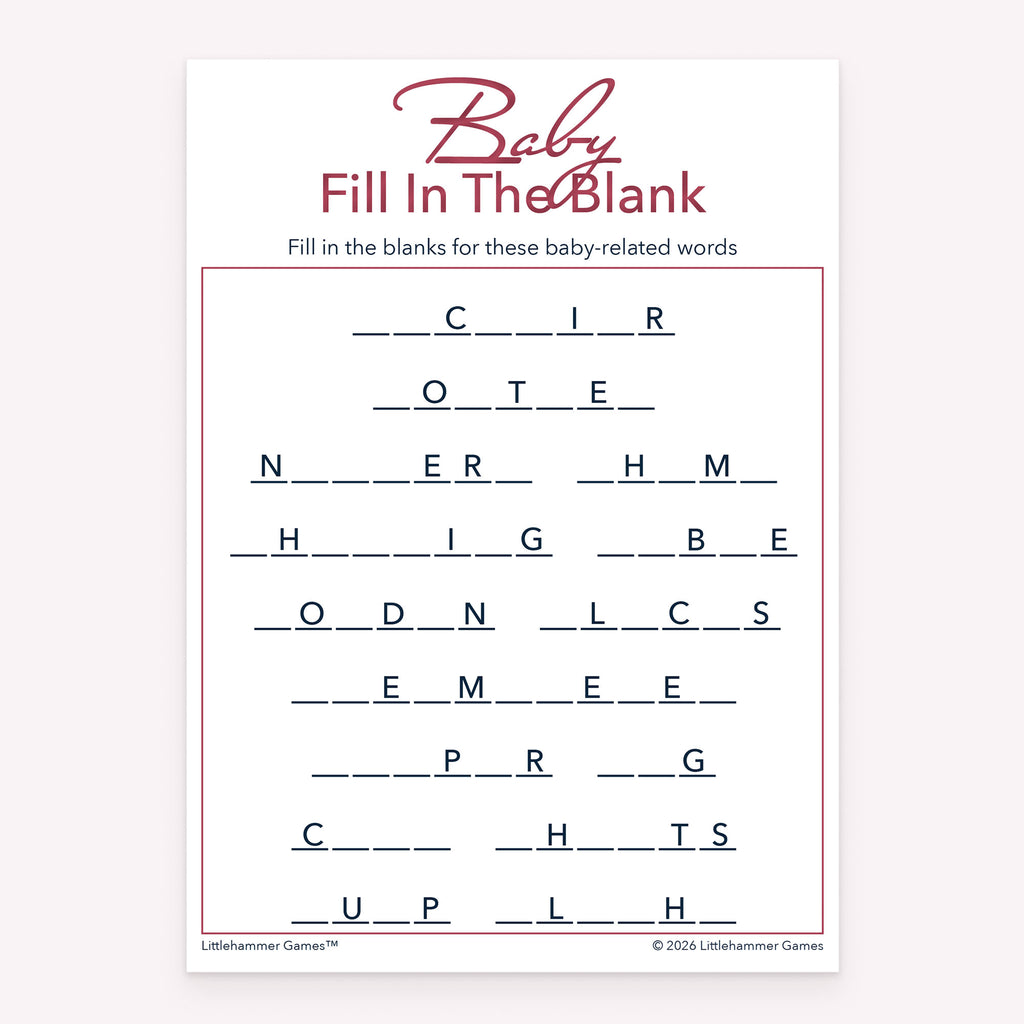 Minimal rose gold Baby Fill in the Blank baby shower printable card