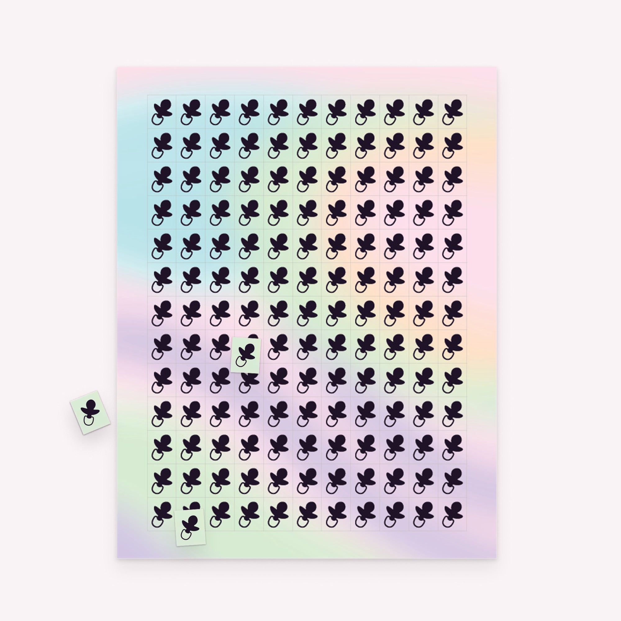 Printable baby gift bingo markers sheet with rectangular markers and scattered pieces used to track opened presents