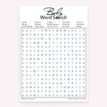 Baby shower Baby Word Search printable game card in black and white color scheme