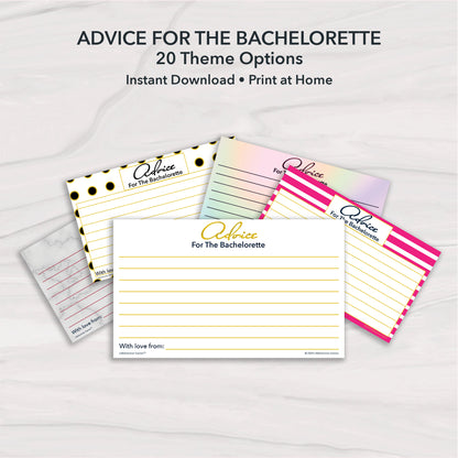 Printable Advice for the Bachelorette advice cards collage featuring 5 design choices