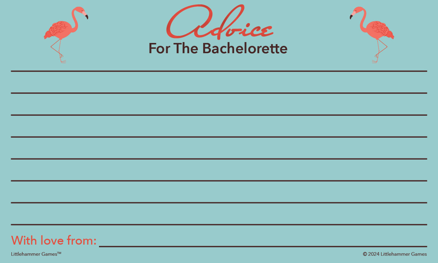 Flamingo-themed Advice for the Bachelorette card with guest note section