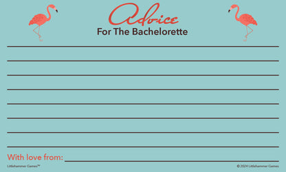 Flamingo-themed Advice for the Bachelorette card with guest note section