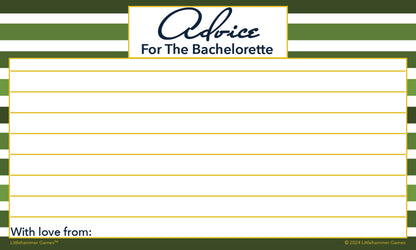 Printable green stripe Advice for the Bachelorette party keepsake card