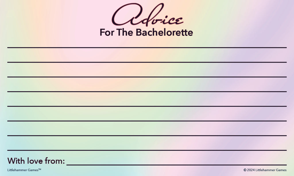 Printable hologram Advice for the Bachelorette card for party guests
