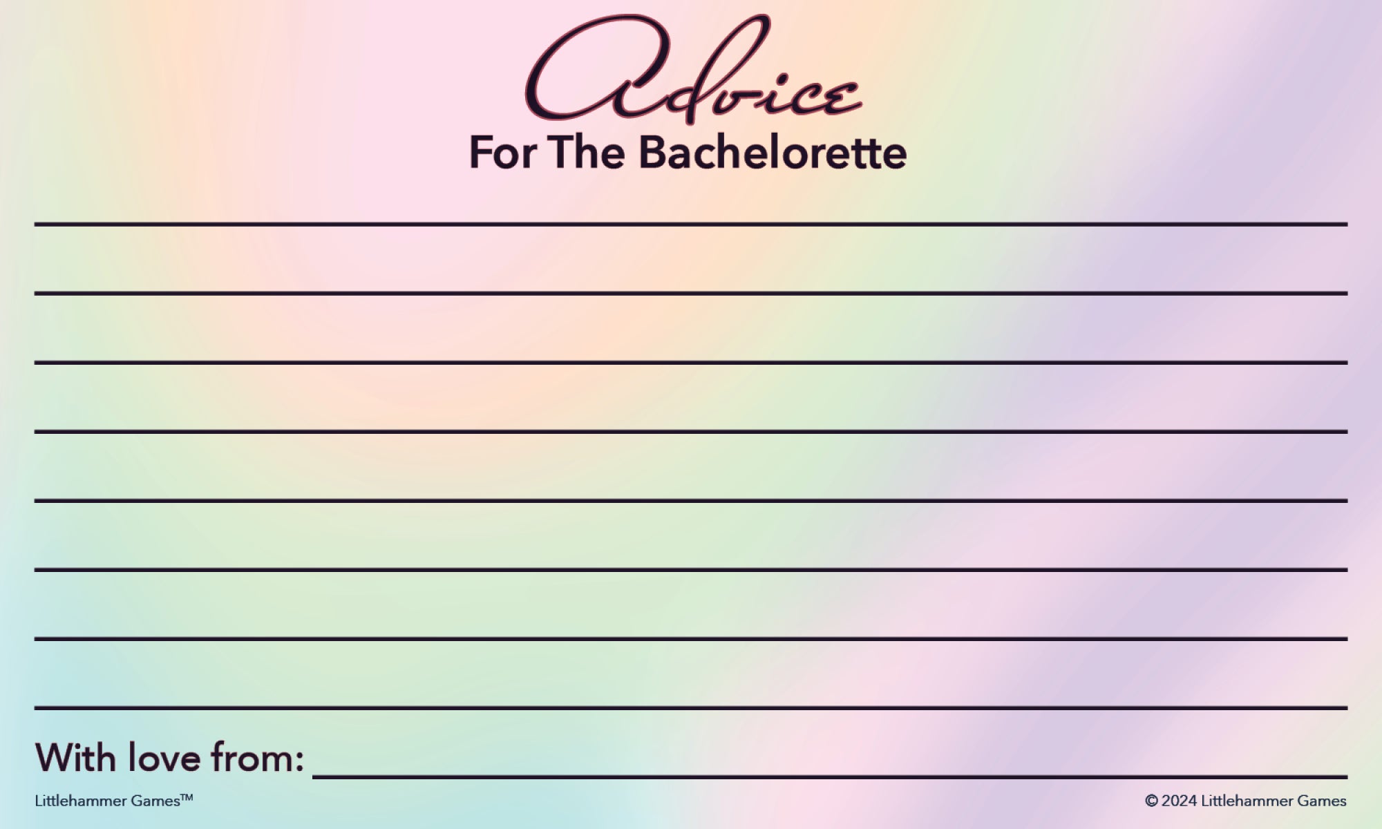 Printable hologram Advice for the Bachelorette card for party guests