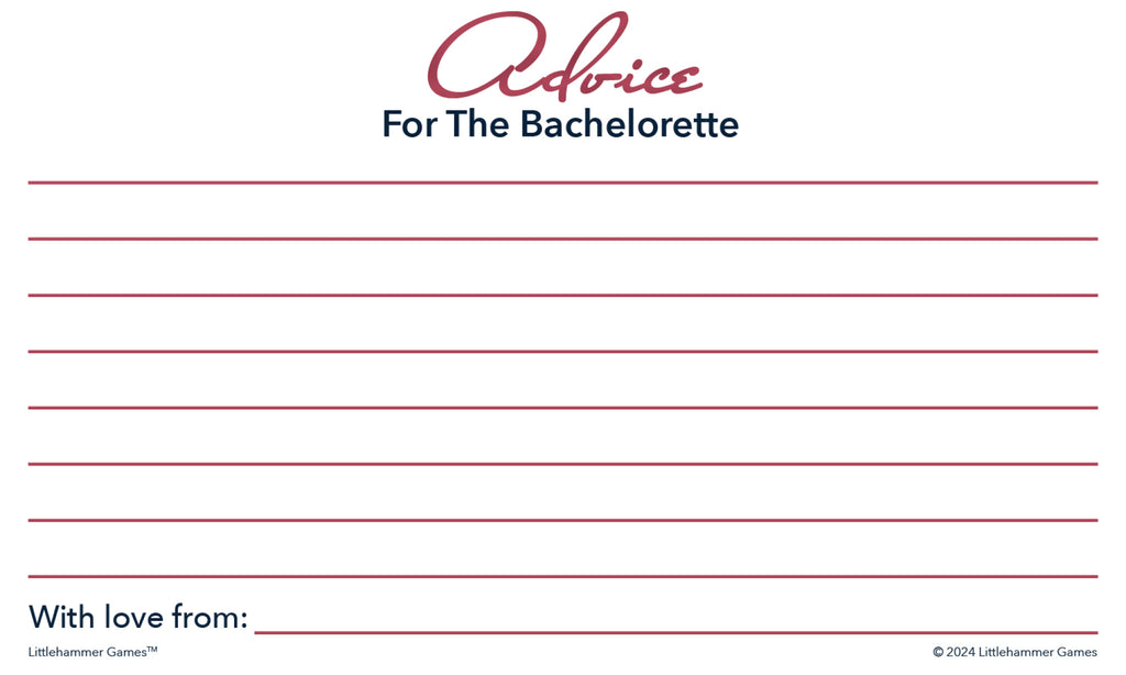 Rose gold Advice for the Bachelorette card with decorative background and lines