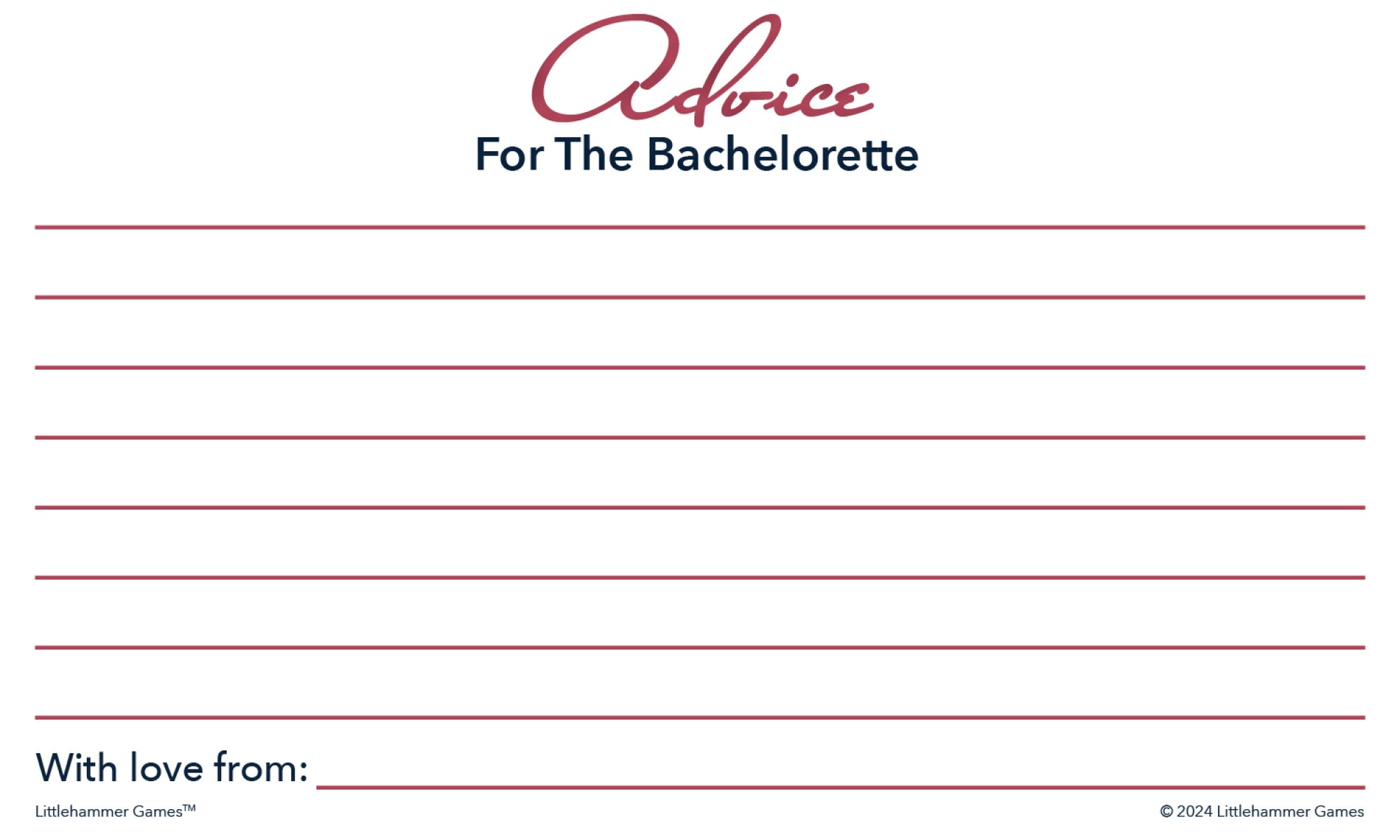 Rose gold Advice for the Bachelorette card with decorative background and lines