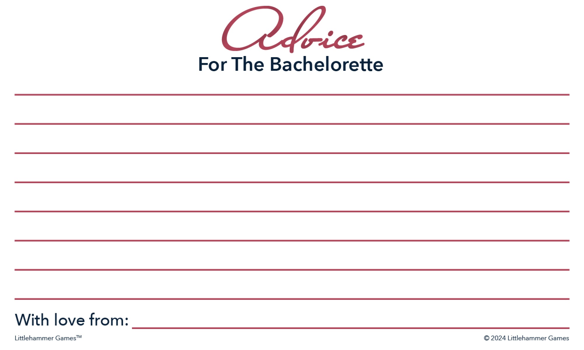 Rose gold Advice for the Bachelorette card with decorative background and lines