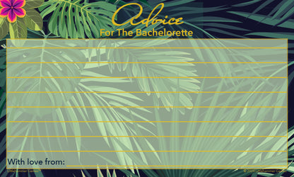 Tropical bachelorette advice card with lined message space and title text