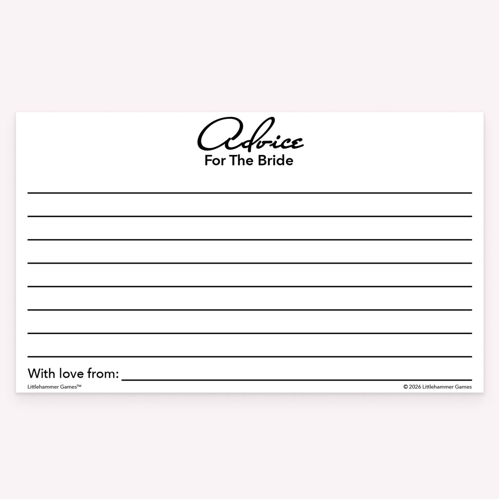 Minimalist black and white printable Advice for the Bride bridal shower advice card