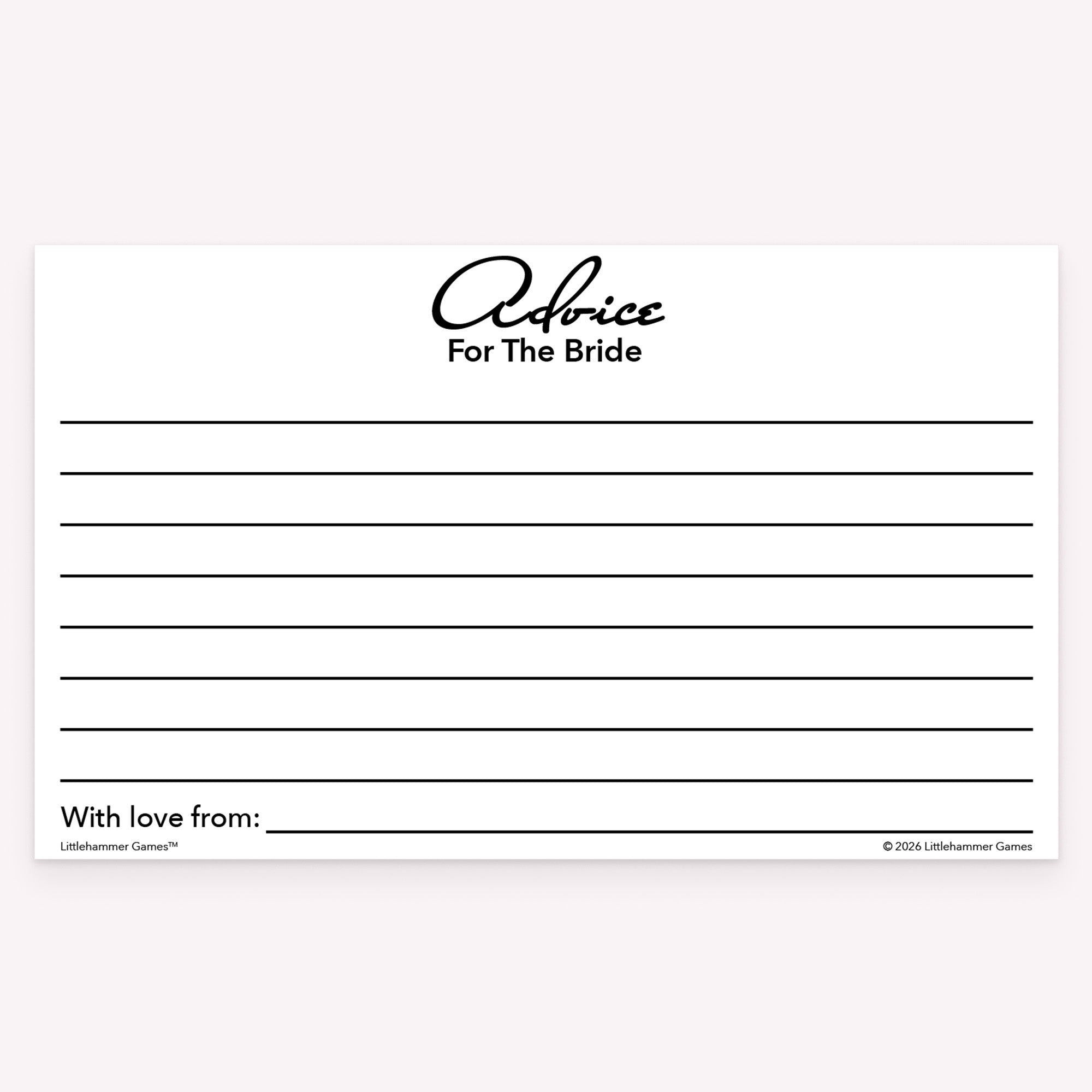 Minimalist black and white printable Advice for the Bride bridal shower advice card