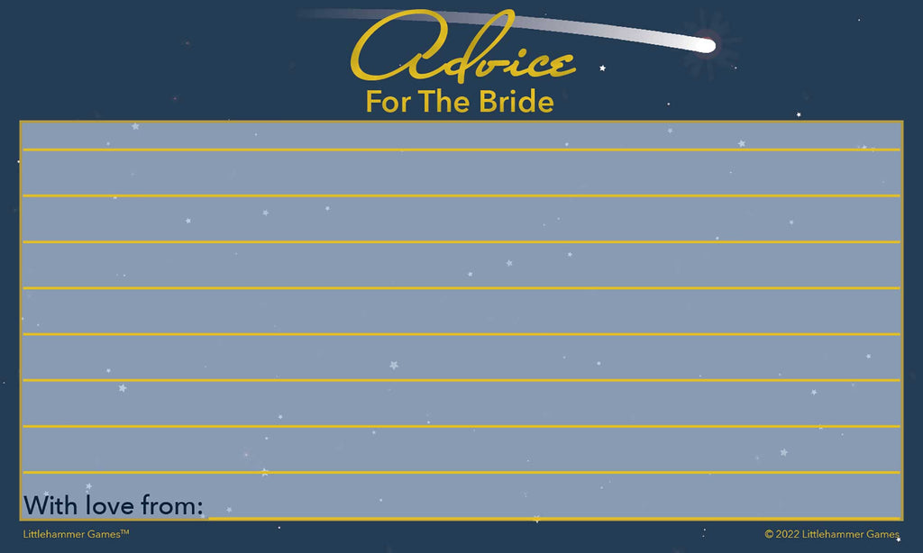Celestial-themed Advice for the Bride card featuring guest message section
