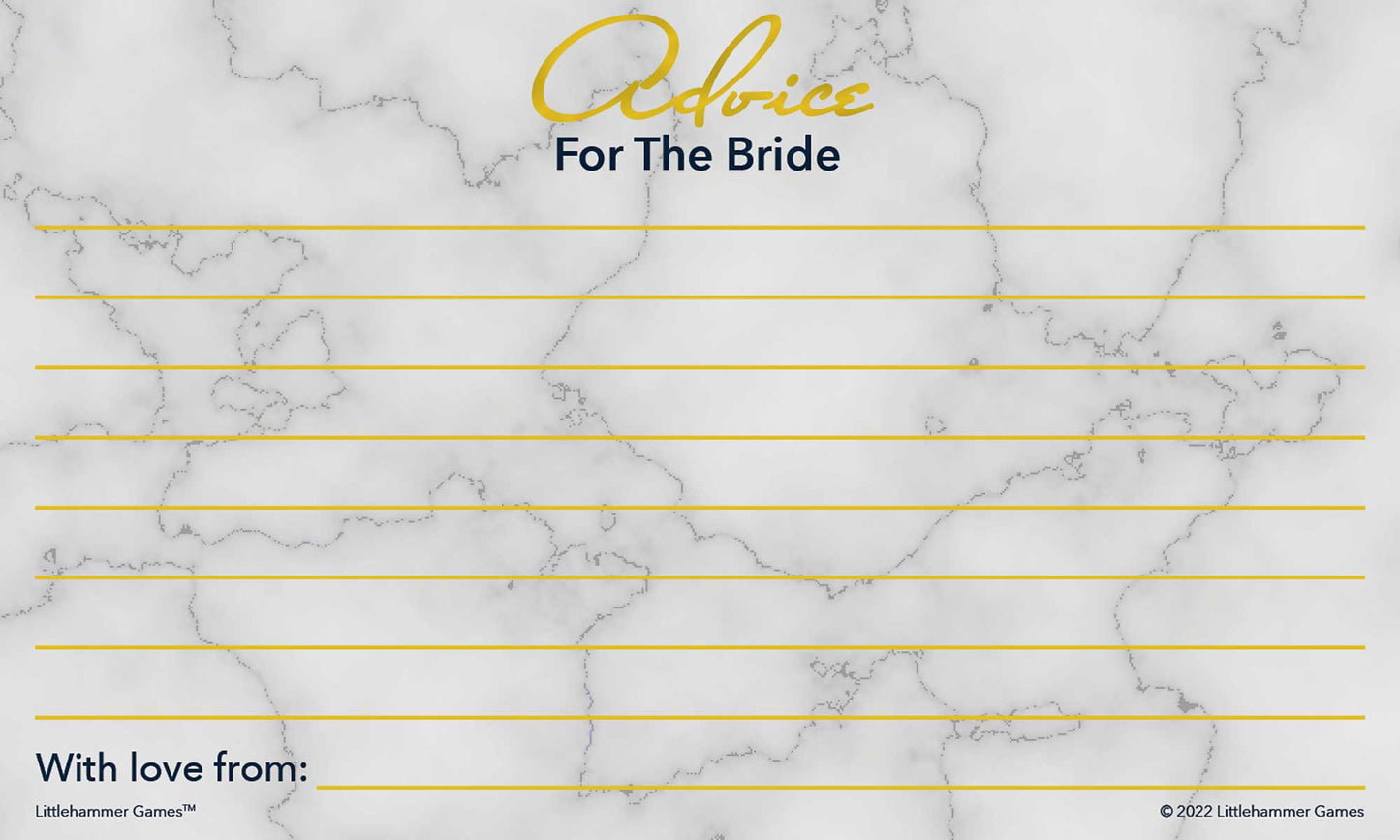 Printable gold and marble wedding shower card for sharing advice with the bride
