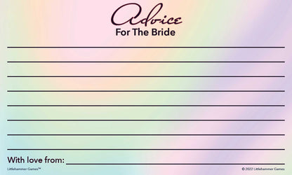 Hologram bridal shower advice card with minimal layout and writing lines