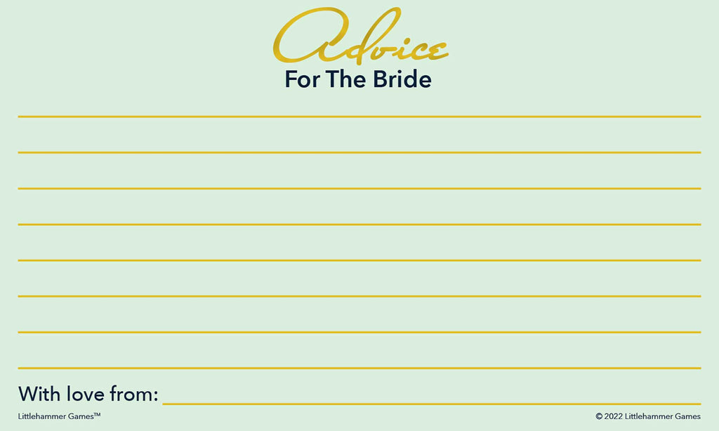 Mint and gold Advice for the Bride card with decorative background and message lines