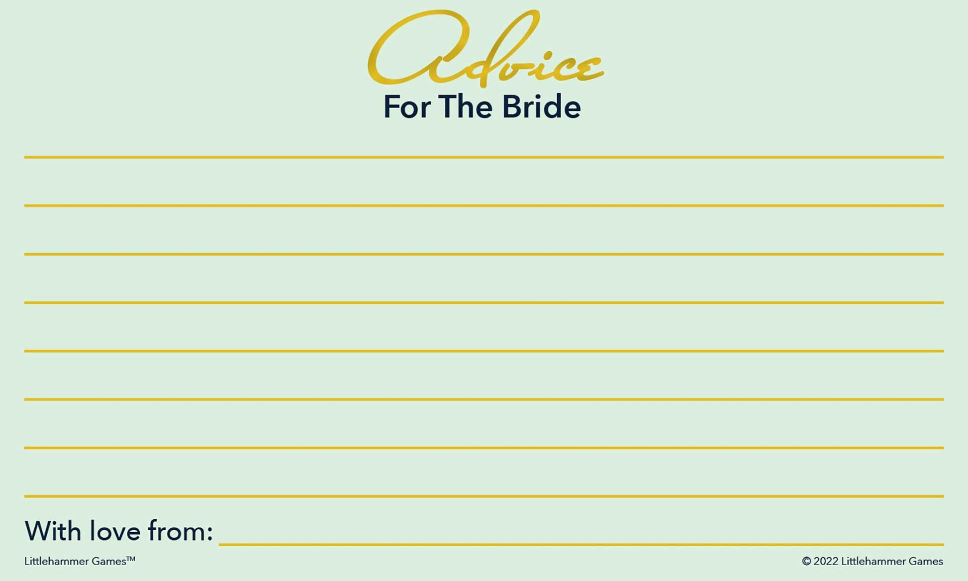 Mint and gold Advice for the Bride card with decorative background and message lines