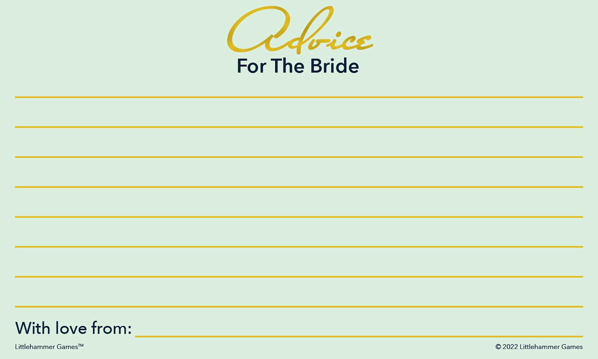 Mint and gold Advice for the Bride card with decorative background and message lines