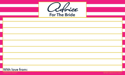 Pink-striped Advice for the Bride card with blank lines for guest notes