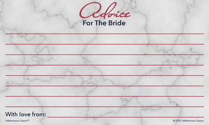 Rose gold and marble wedding shower advice card with structured writing area