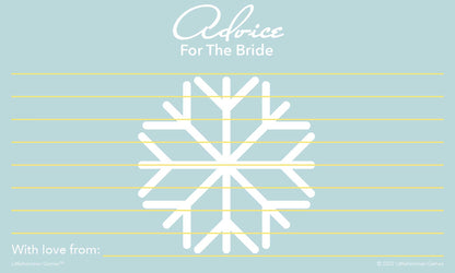 Snowflake-themed wedding shower advice card with blank lines for bride-to-be messages